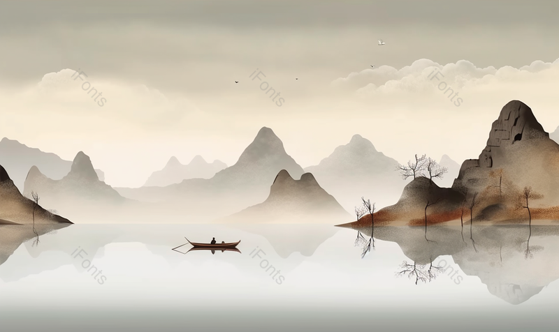 意境水墨山水简约风背景图,插画/手绘图,插画/手绘图库,插画/手绘图下载,插画/手绘